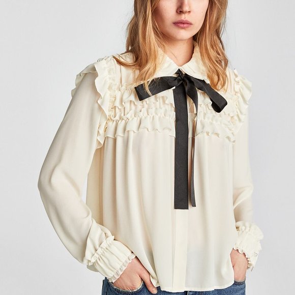 zara ruffled blouse with bow